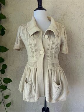 French Connection Cream Short-Sleeve Cable Knit Cardigan